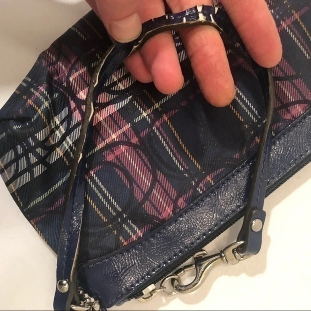 Coach signature plaid wristlet bag